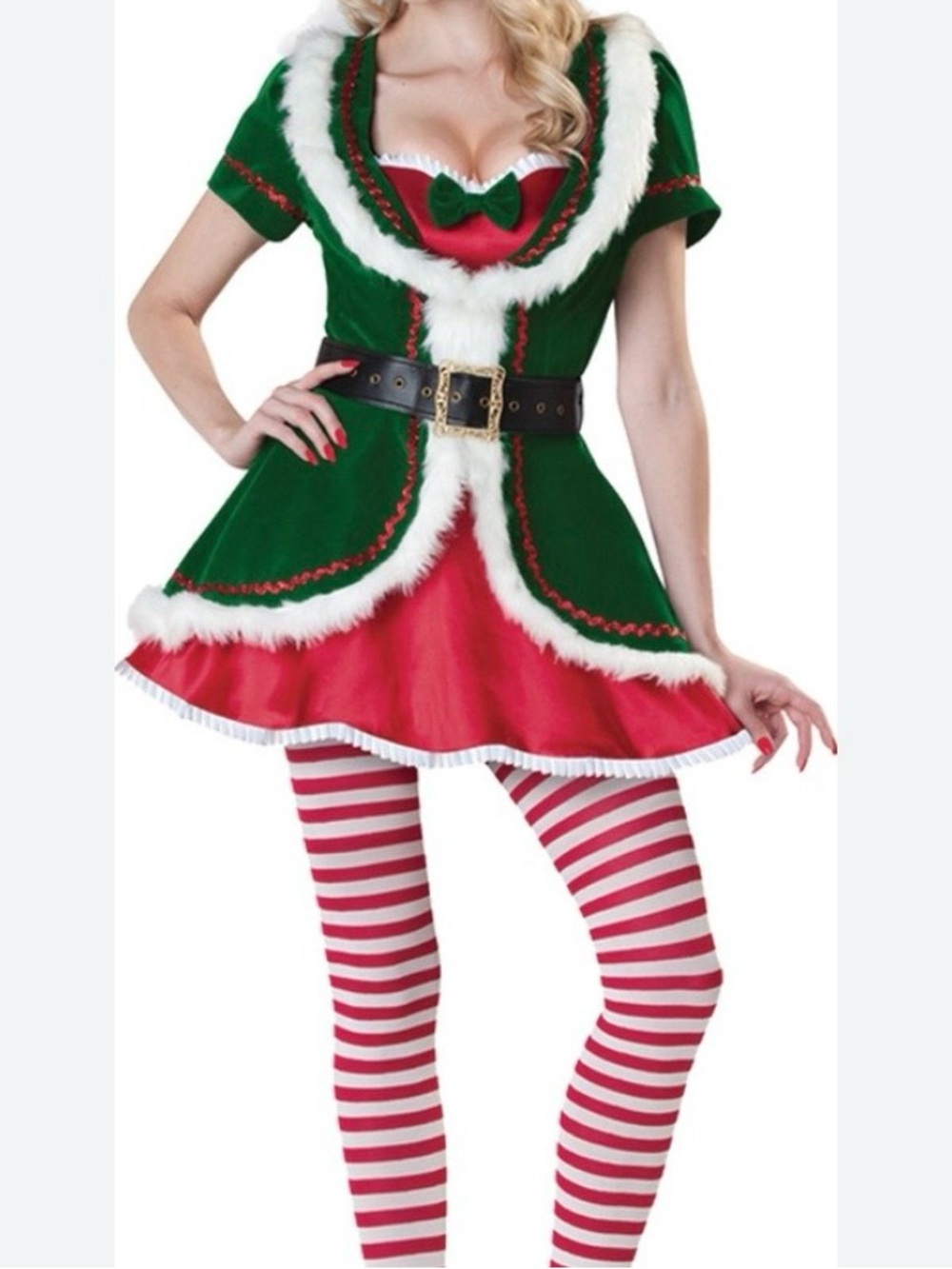 In Character Sexy Christmas Mrs. Claus Santa Elf Costume Green & Red Dress Large